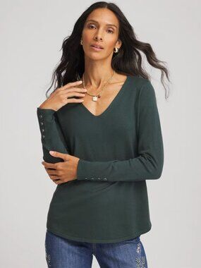 Chico's Ella V-Neck pullover sweater - Size 4 or XL - Forest Green - Retail $70